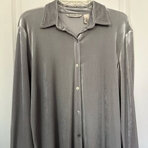 French Laundry, Velvet Blouse, Long Sleeve, Medium, Abalone Button-down Gray
